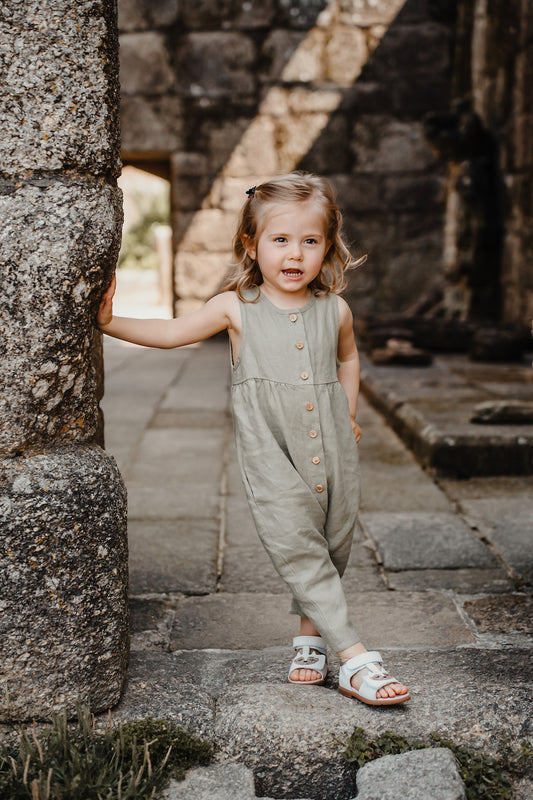 Linen Baby Overall Sailor Olive | Peter Jo Natural